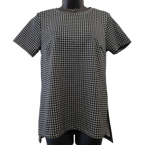 Michael Kors High Low Blouse Top Women's SMALL Black White Check-Print NEW - Picture 1 of 10
